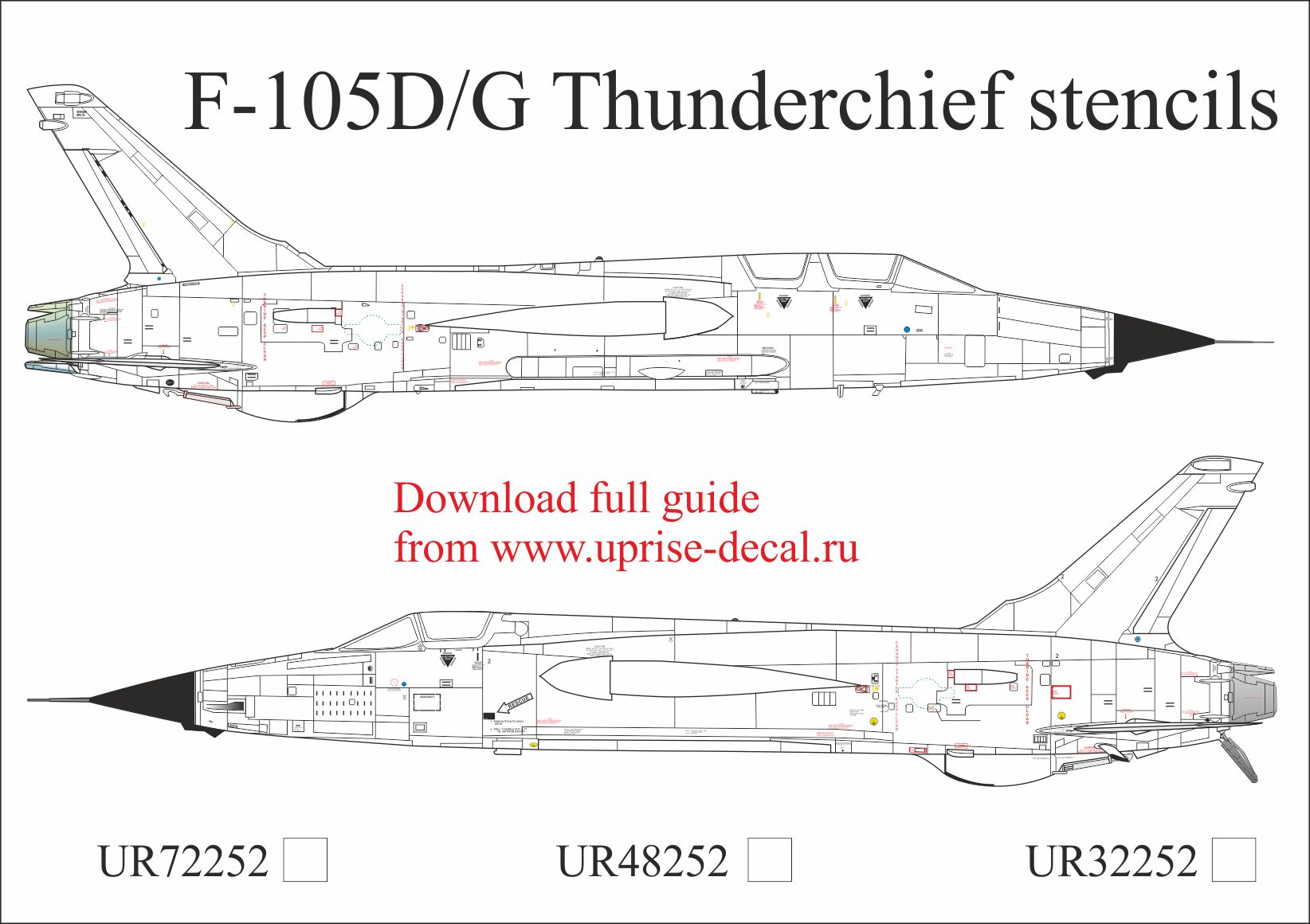 UR72252  декали  F-105D/G Thunderchief  stencils  (1:72)
