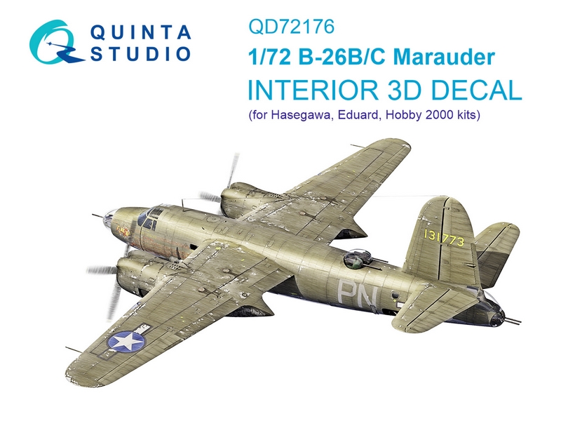 QD72176  декали  3D Декаль интерьера для B-26B Marauder (Hesegawa/Eduard/Hobby2000)  (1:72)
