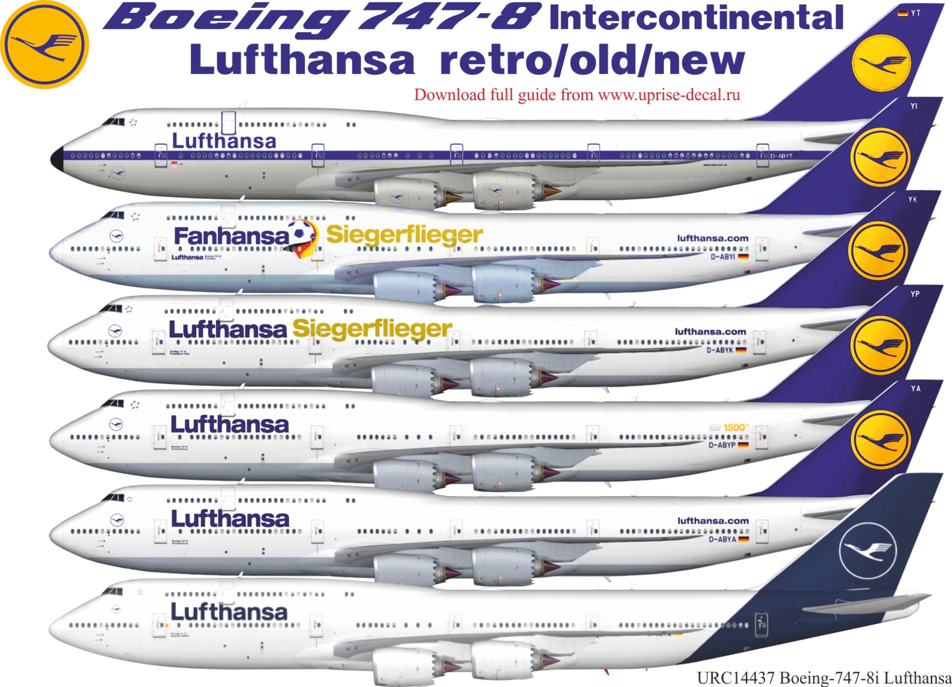 URC14437  декали  Boeing 747-8i Lufthansa  (1:144)