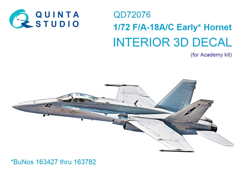 QD72076  декали  3D Декаль интерьера кабины F/A-18A/C early (Academy)  (1:72)
