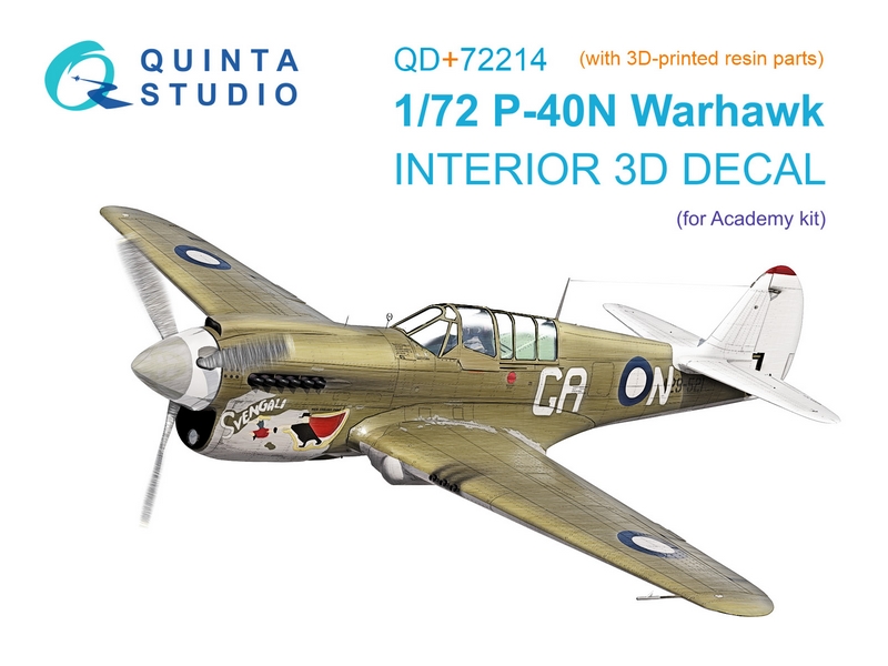 QD+72214  декали  3D Декаль интерьера кабины P-40N Warhawk (Academy) с 3D печатью  (1:72)