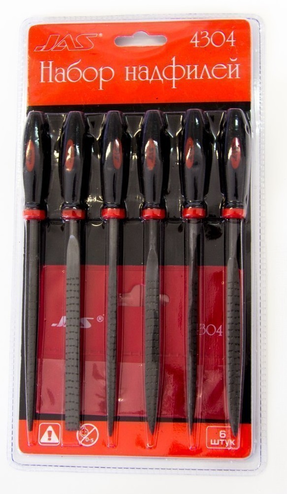 4304  ручной инструмент  Набор надфилей с ручками, крупная насечка, 6 шт., блистер + чехол