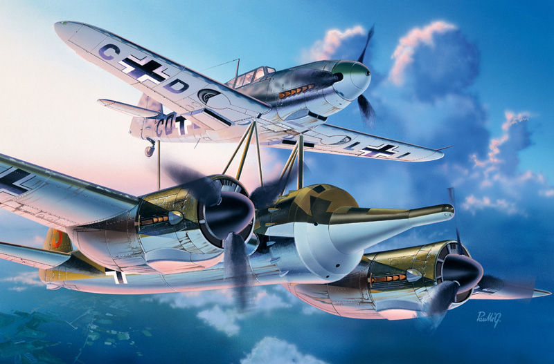 0072  авиация  MISTEL Ju-88A-4 with Bf-109F (1:72)