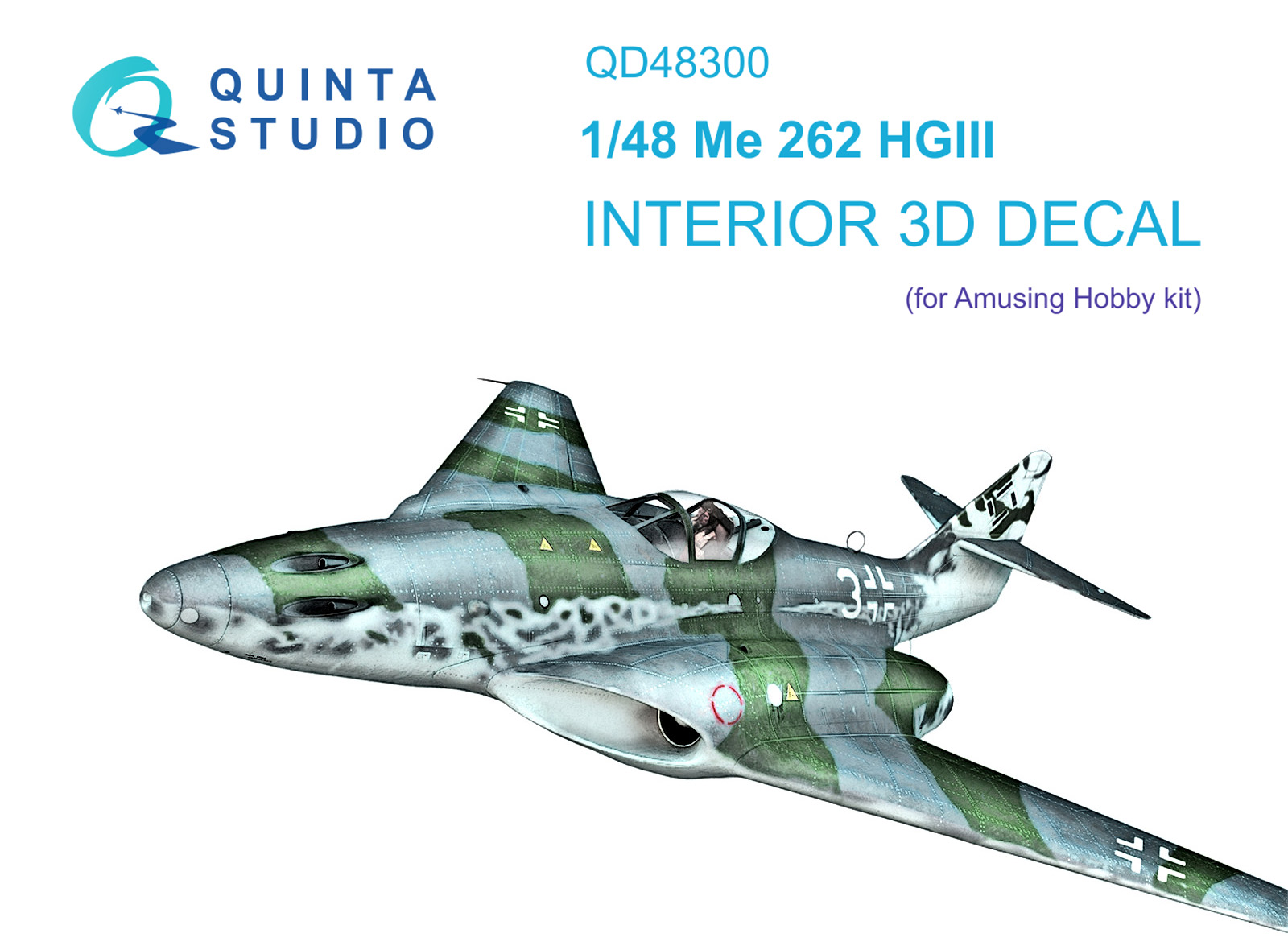 QD48300  декали  3D Декаль интерьера кабины Me 262 HGIII (Amusing Hobby)  (1:48)