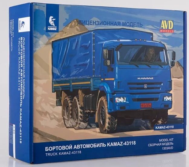 1303AVD  автомобили и мотоциклы  Бортовой KAMAZ-43118 6x6 бортовой с тентом (рестайлинг)  (1:43)