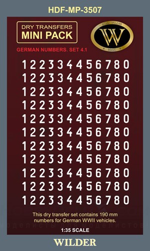 MP-3507  декали  сухие Немецкие номера для наземной техники набор 4.1 Сплошные, белые, высота190 мм.