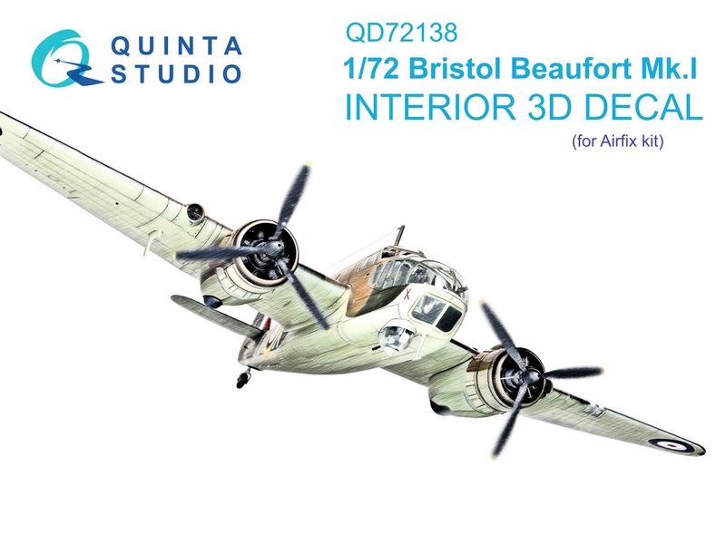 QD72138  декали  3D Декаль интерьера кабины Bristol Beaufort Mk.I (Airfix)  (1:72)