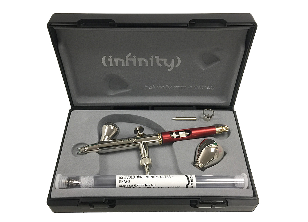 HS-126543  аэрография  Аэрограф Infinity Two in One nozzle set 0.15 + 0.4mm fine line, tank 2+5 ml.
