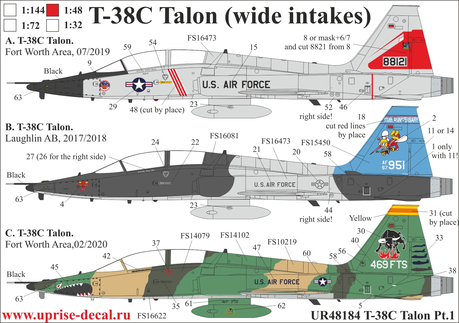 UR48184  декали  T-38C Talon Pt.1 (wide intakes)  (1:48)