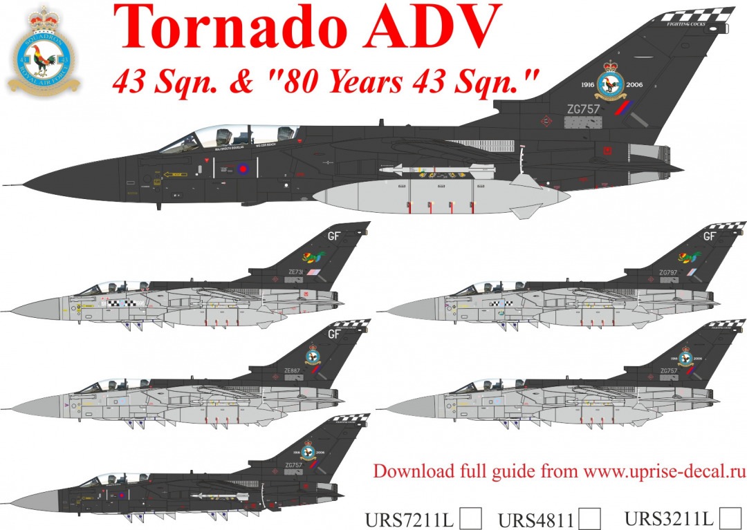 URS7211L  декали  Tornado ADV 43 Sqn & "80 Years 43 Sqn", without stencils  (1:72)