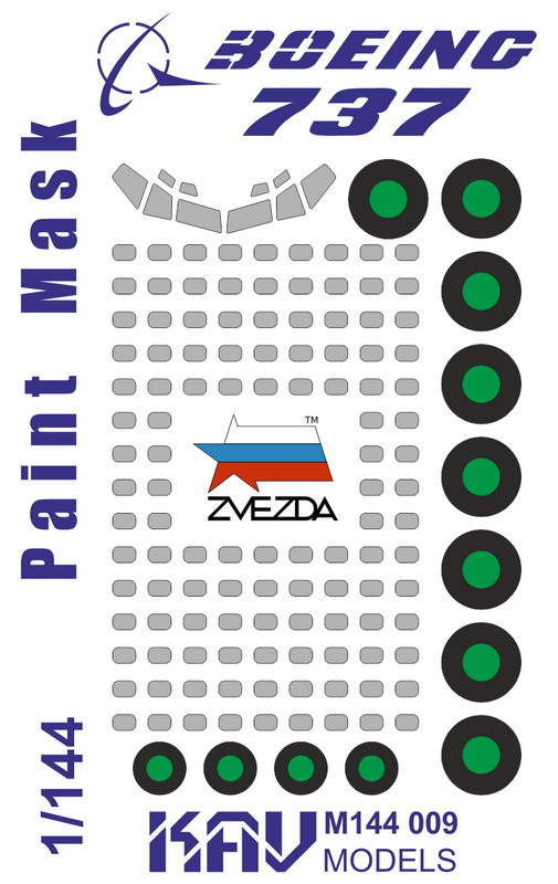 KAV M144 009  инструменты для работы с краской  Окрасочная маска на Boeing 737 (Звезда)  (1:144)