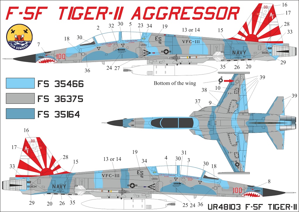 UR48103  декали  F-5F Tiger-II Aggressor VFC-111 , with stencils  (1:48)