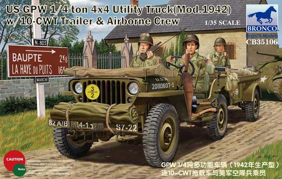 CB35106  техника и вооружение  US GPW 1/4ton 4×4 Utility Truck (Mod.1942) w/Trailer & Crew  (1:35)