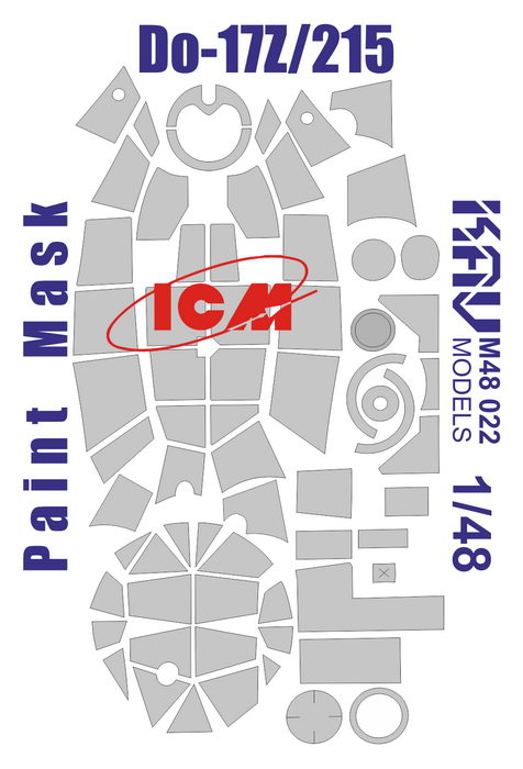 KAV M48 022  инструменты для работы с краской  Маска на остекление Do-17Z/215 (ICM)  (1:48)
