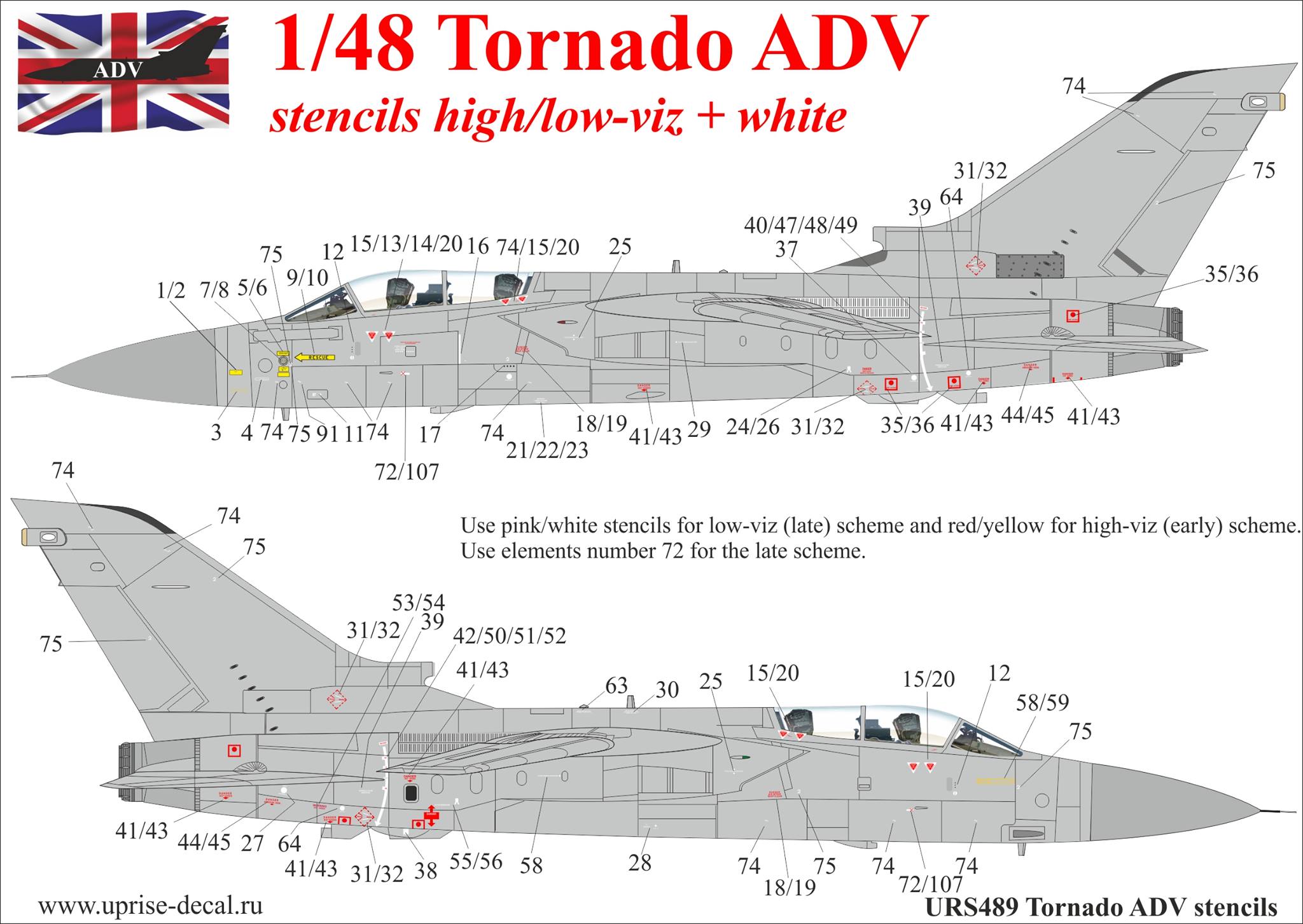 URS489  декали  Tornado ADV (F.3) low/high-viz stencils  (1:48)