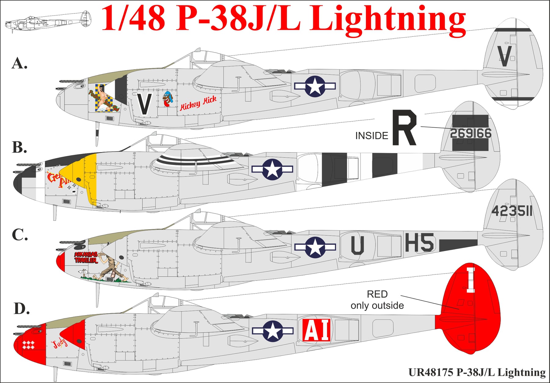 UR48175  декали  P-38J/L Lightning  (1:48)