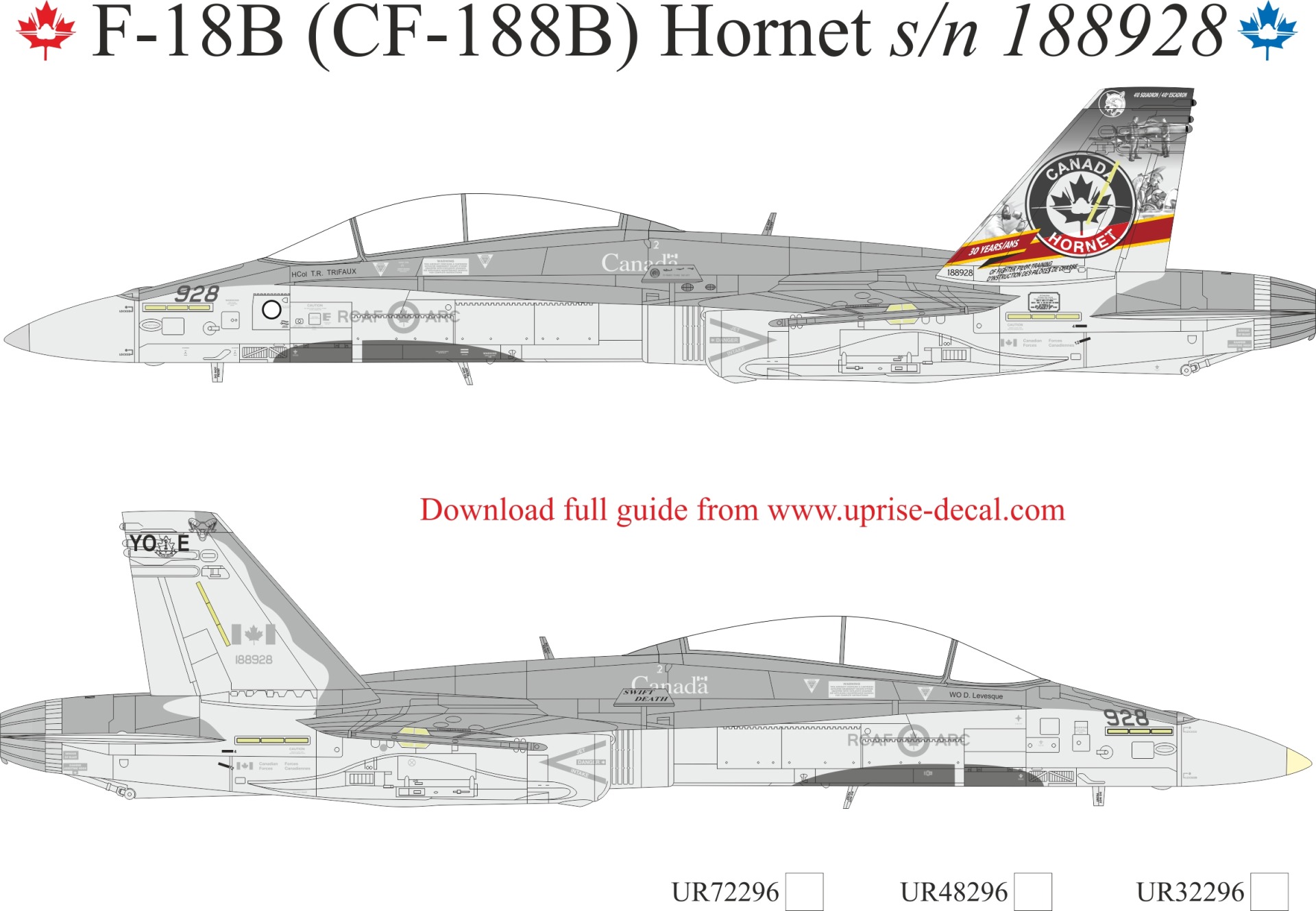 UR48296  декали  CF-18B Hornet Canada s/n 188928  (1:48)