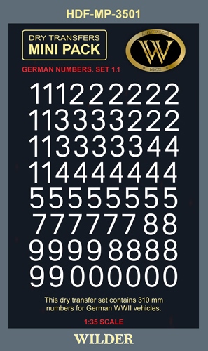 MP-3501  декали  сухие Немецкие номера для наземной техники набор 1.1 Сплошные, белые, высота 310мм.
