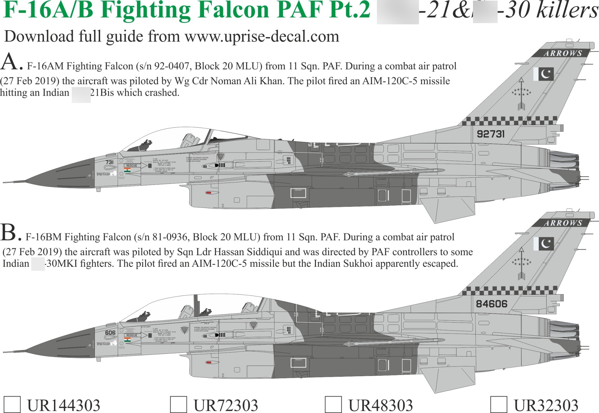 UR144303  декали  F-16A/B Fighting Falcon PAF pt.2  (1:144)