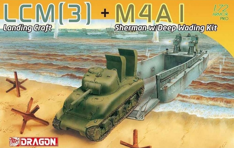 7516  техника и вооружение  LCM(3) Landing Craft + M4A1 Sherman w/deep wading kit (1:72)