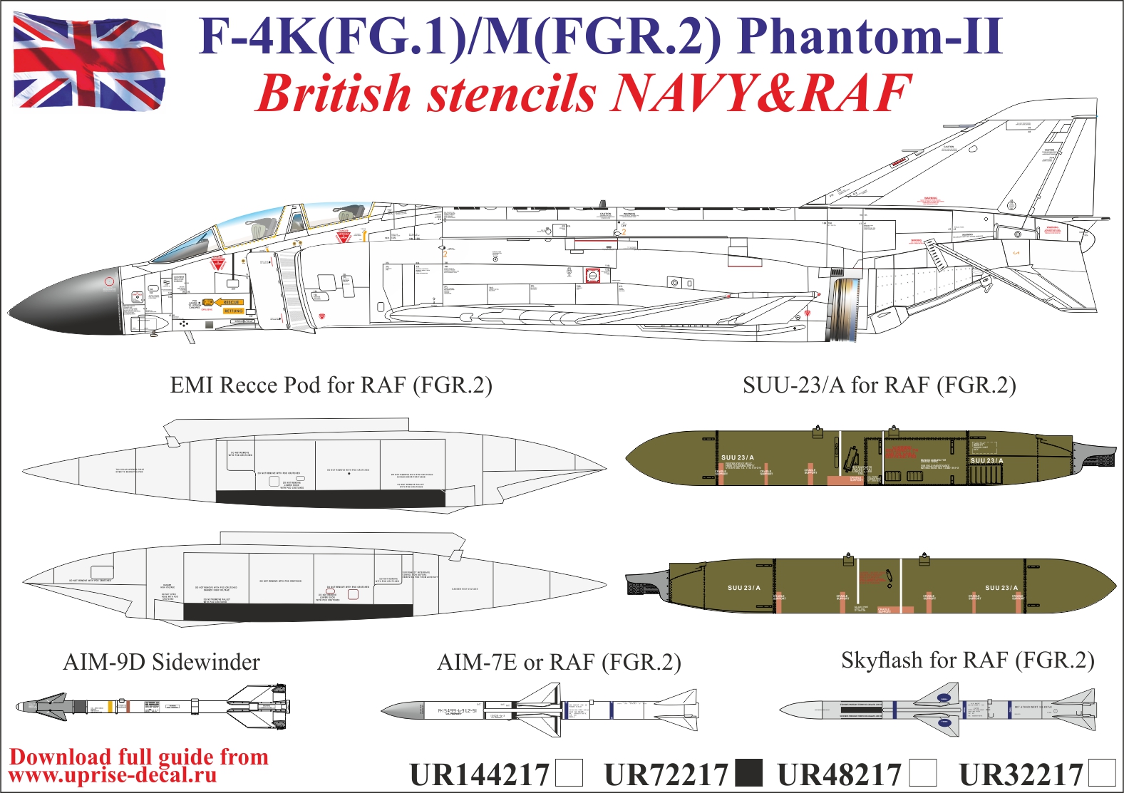 UR72217  декали  F-4K/M British Phantom-II (FG.1/FGR.2) stencils  (1:72)