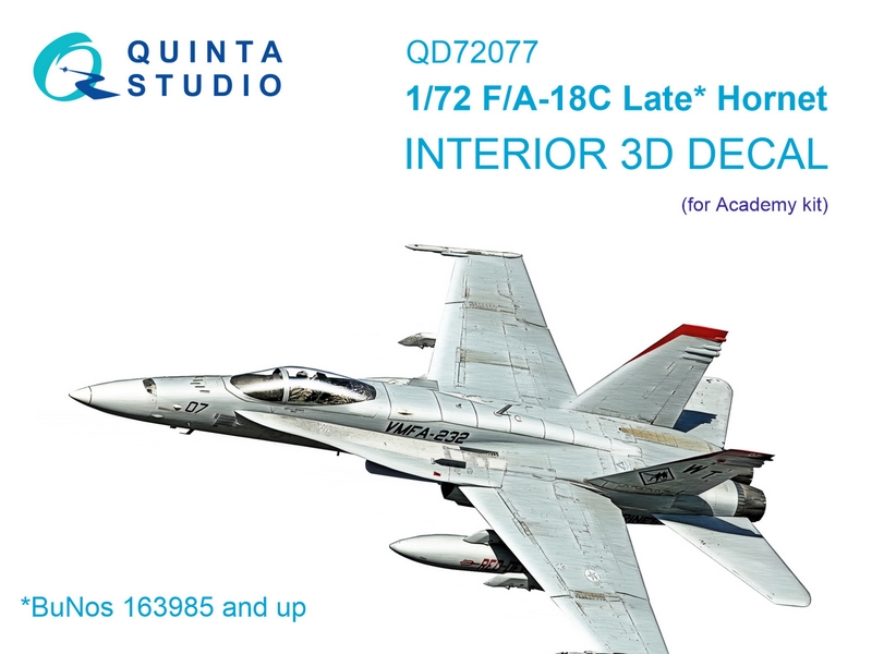 QD72077  декали  3D Декаль интерьера кабины F/A-18C late (Academy)  (1:72)