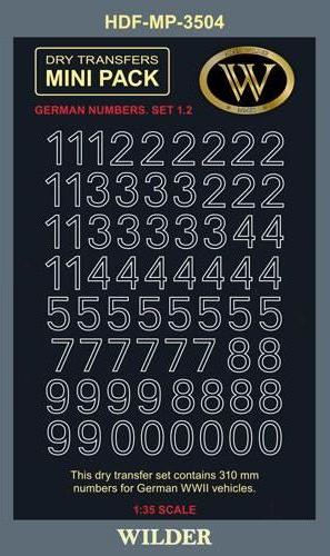 MP-3504  декали  сухие Немецкие номера для наземной техники набор1.2 Контурные, белые, 310 мм.