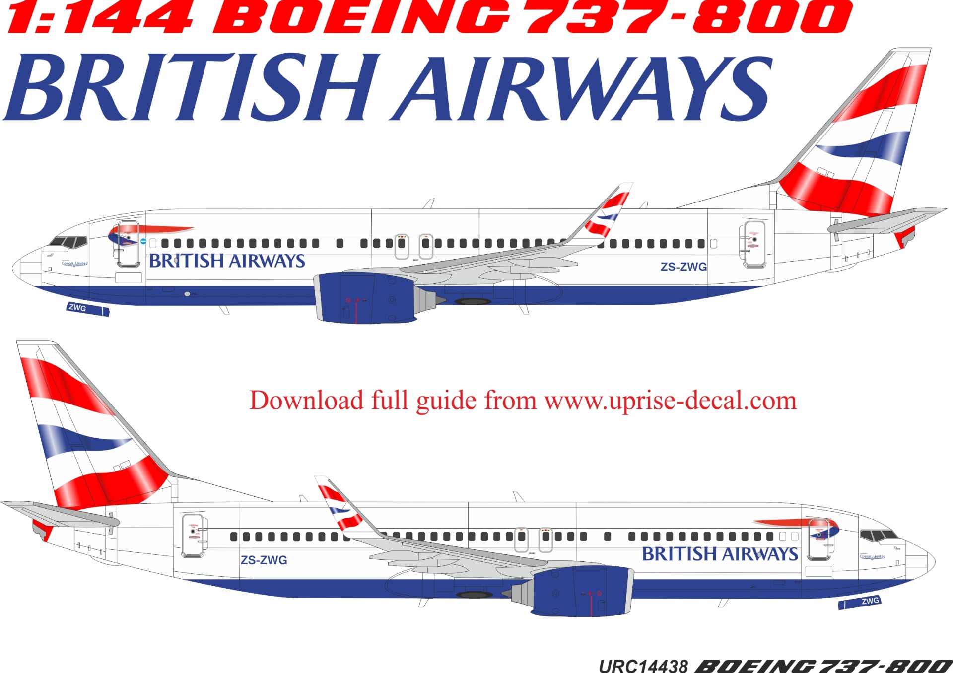 URC14438  декали  Boeing 737-800 British Airways  (1:144)