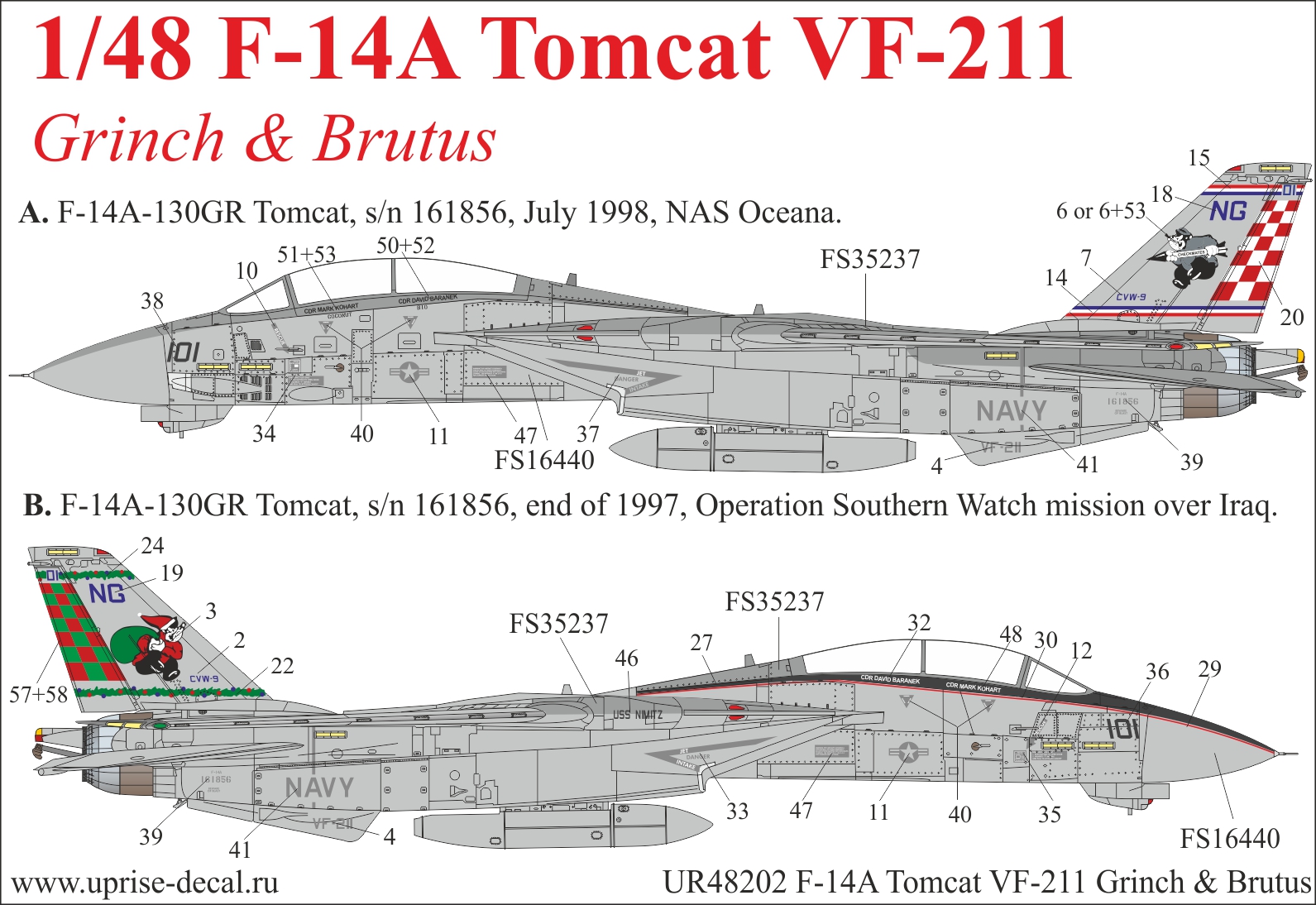 UR48202  декали  F-14A Grinch&Brutus  (1:48)