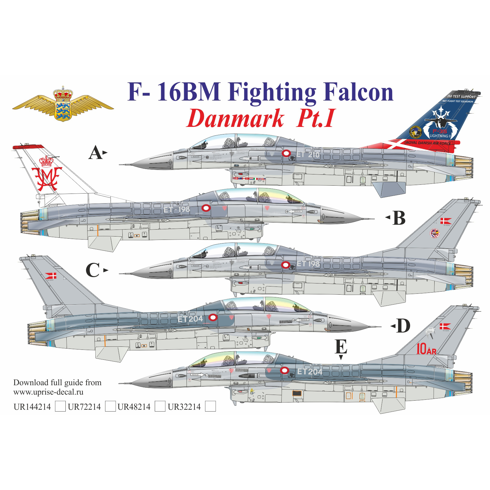 UR72214  декали  F-16BM Fighting Falcon Danmark Pt.1  (1:72)