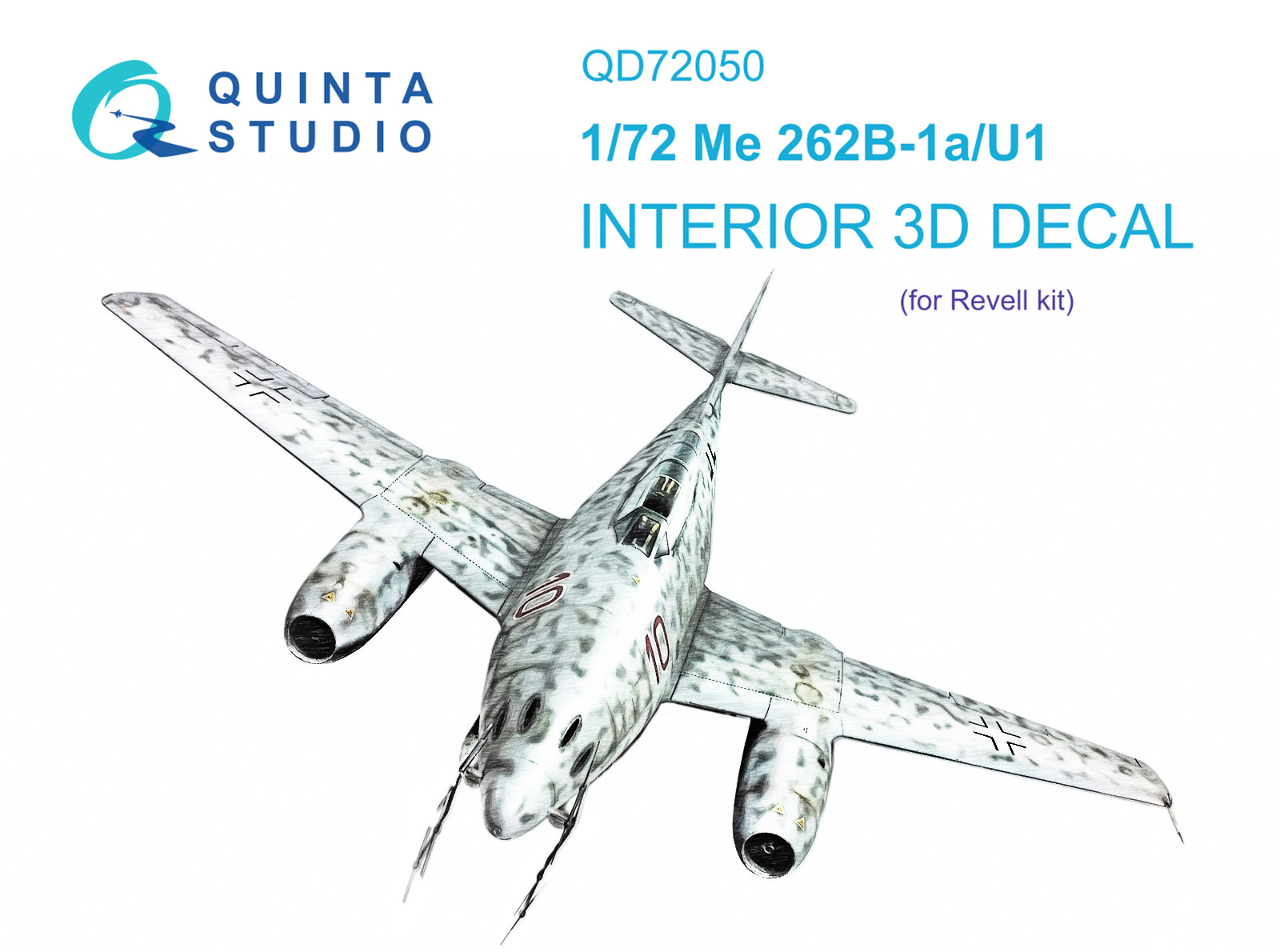 QD72050  декали  3D Декаль интерьера кабины Me-262B-1a/U1  (Revell)  (1:72)