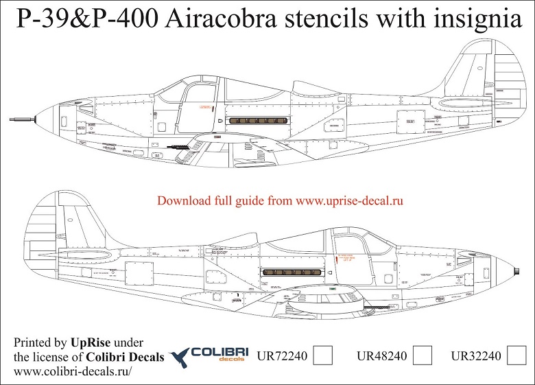 UR48240  декали  P-39 Airacobra  stencils + insignia  (1:48)