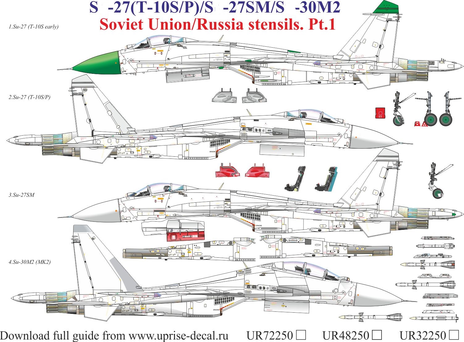 UR48250  декали  S-27/27SM/30M2 Flanker stencils  (1:48)