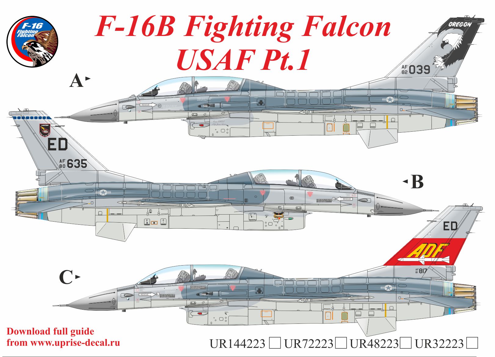 UR72223  декали  F-16B Fighting Falcon USAF Pt.1  (1:72)