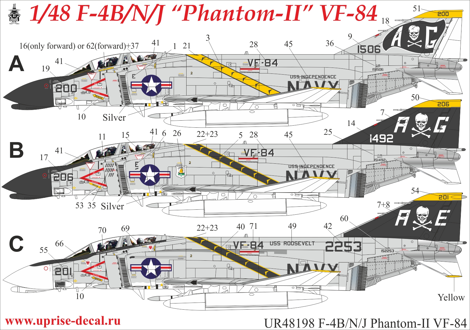 UR48198  декали  F-4B/N/J Phantom-II VF-84  (1:48)
