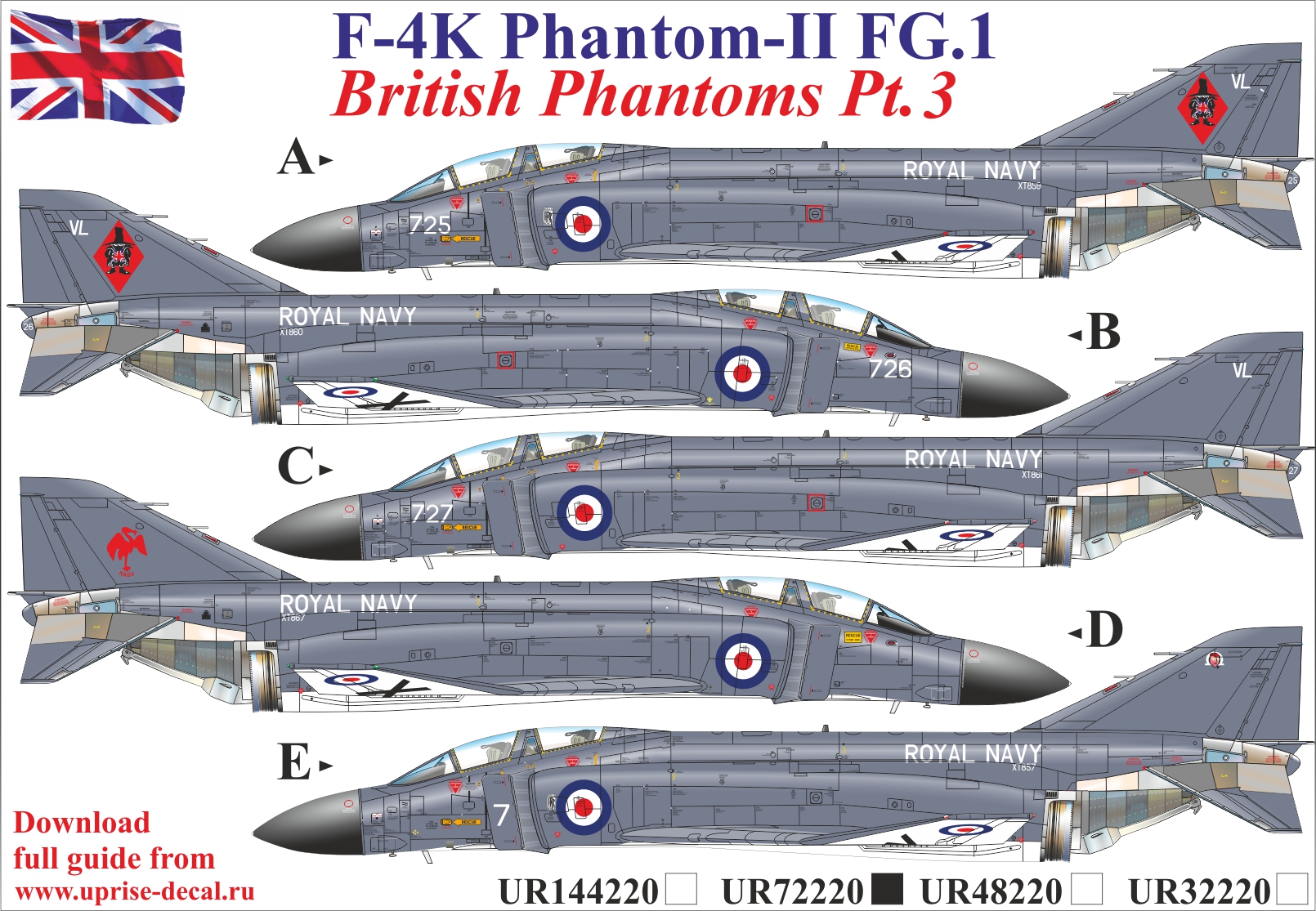 UR72220  декали  F-4K Phantom-II FG.1, British Phantoms Pt.3  (1:72)