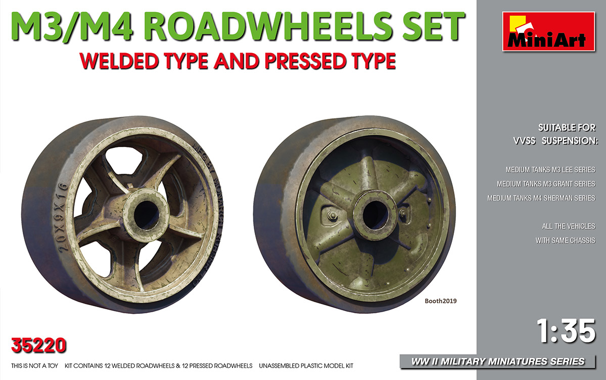 35220  дополнения из пластика  M3/M4 ROADWHEELS SET. WELDED TYPE AND PRESSED TYPE  (1:35)