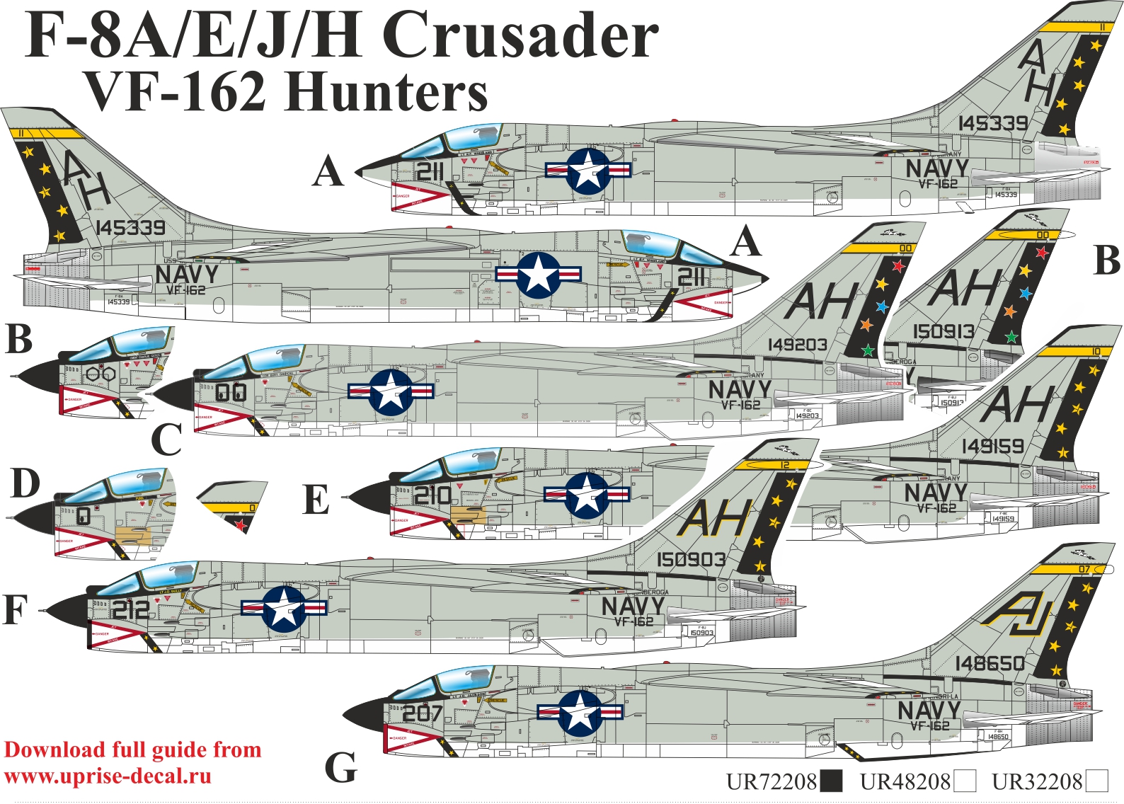 UR72208  декали  F-8A/E/J/H Crusader VA-162  (1:72)