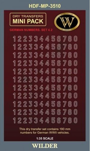 MP-3510  декали  сухие Немецкие номера для наземной техники набор4.2 Контурные, белые,190 мм.