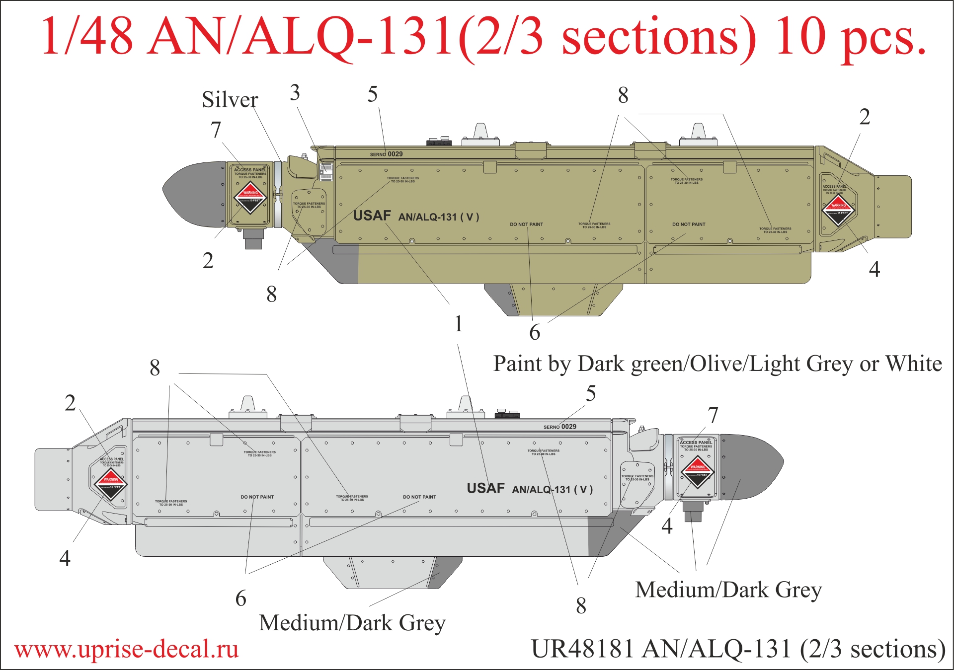 UR48181  декали  AN/ALQ-131(2/3 sections) 10 pcs.  (1:48)