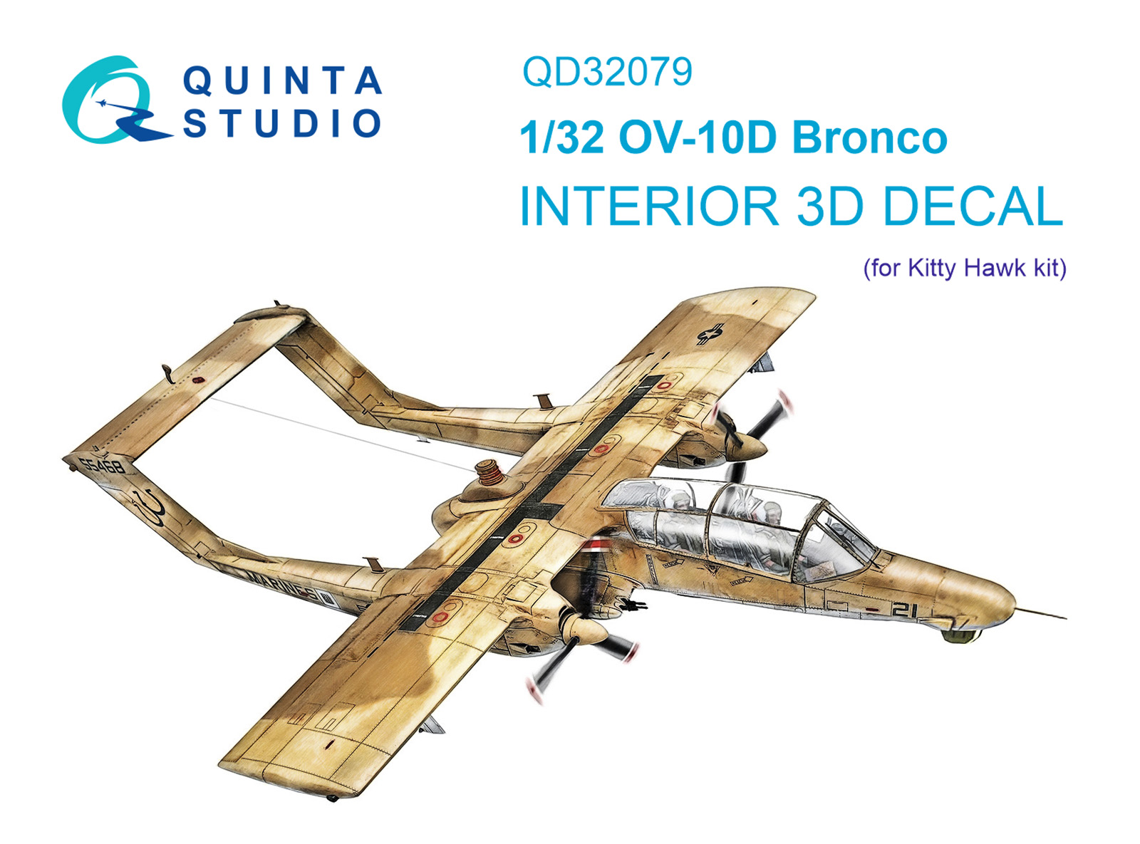QD32079  декали 3D Декаль интерьера кабины  OV-10D (KittyHawk, ZimiModel)  (1:32)