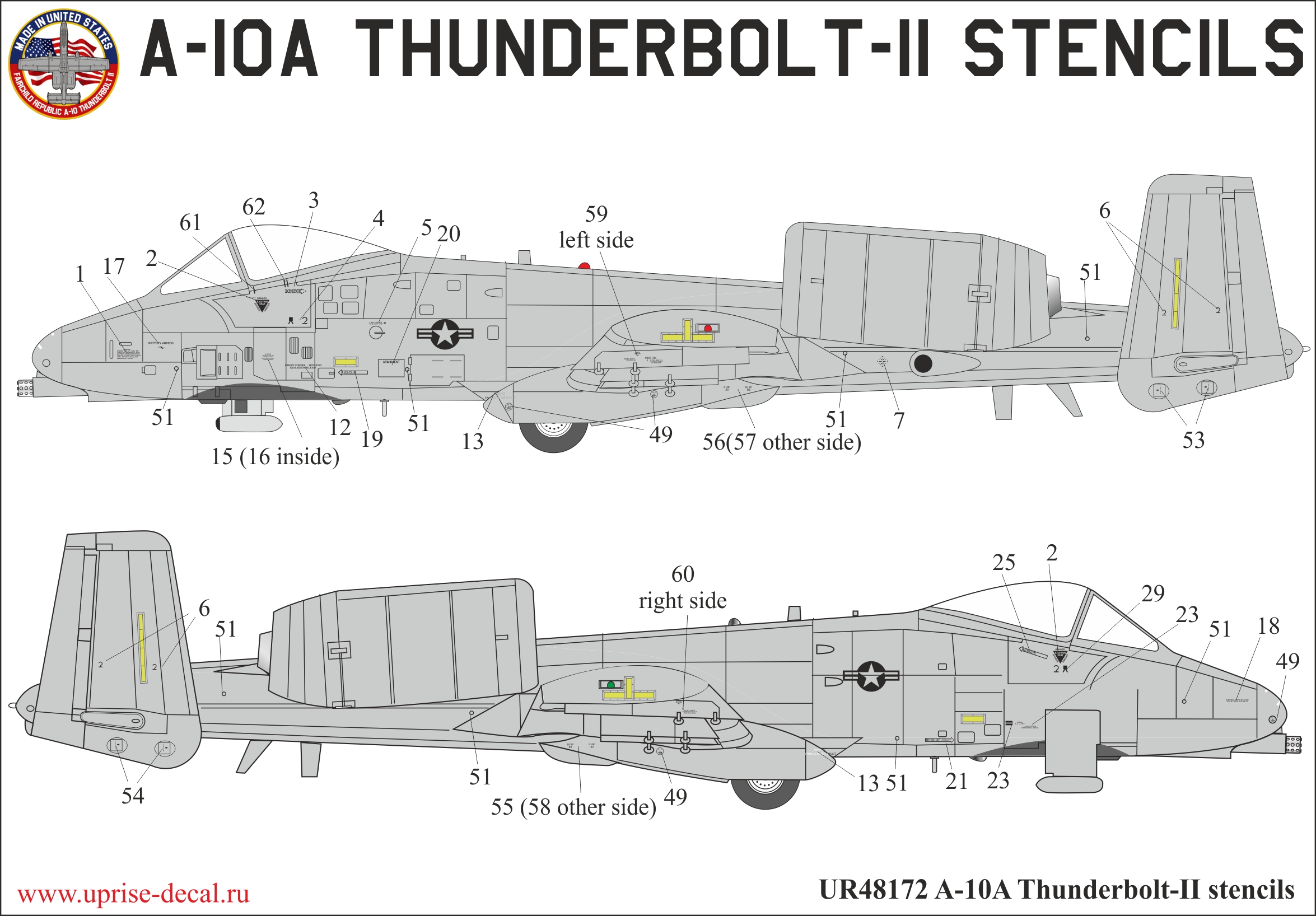 UR48172  декали  A-10A Thunderbolt stencils  (1:48)