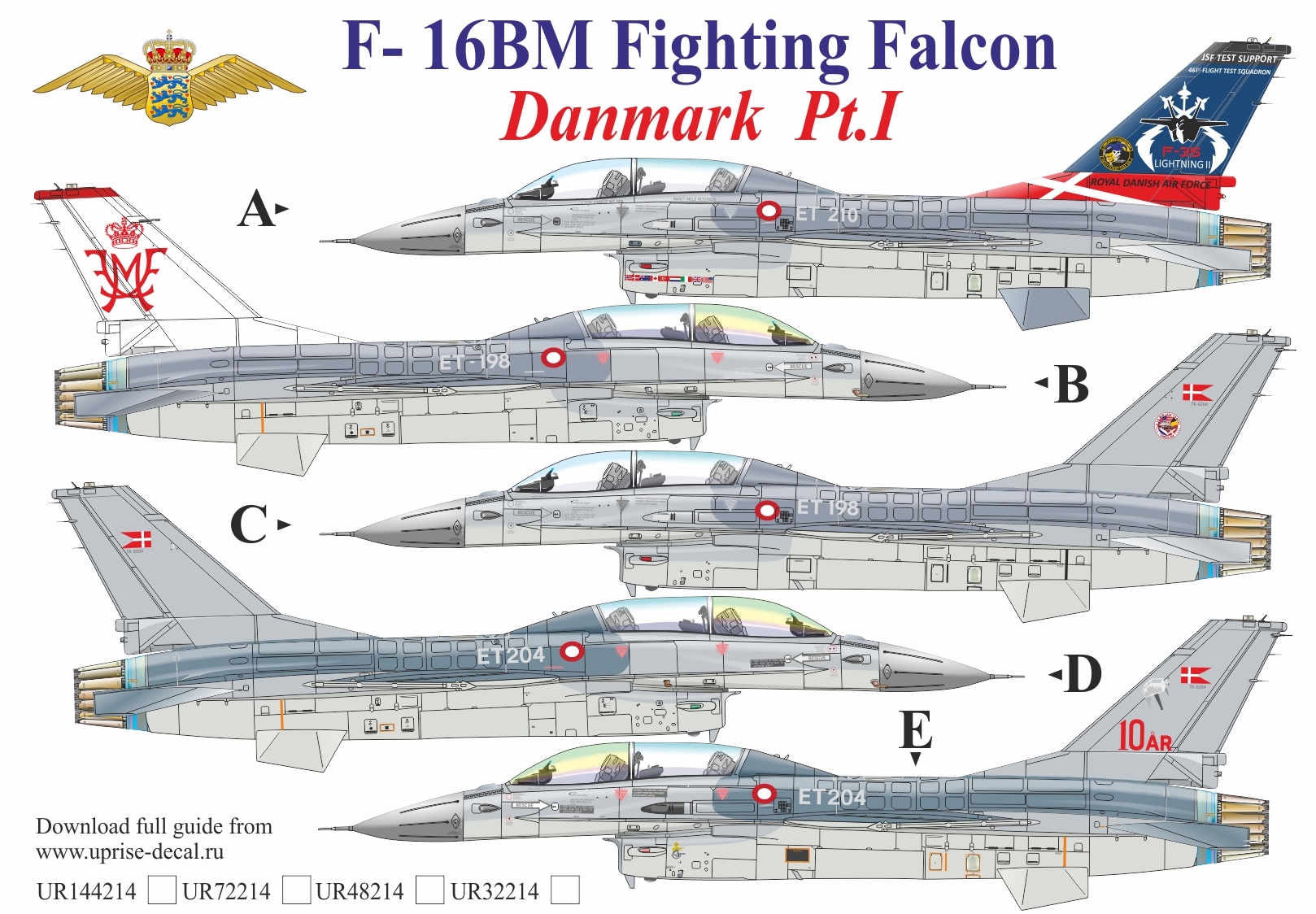 UR48214  декали  F-16BM Fighting Falcon Danmark Pt.1  (1:48)