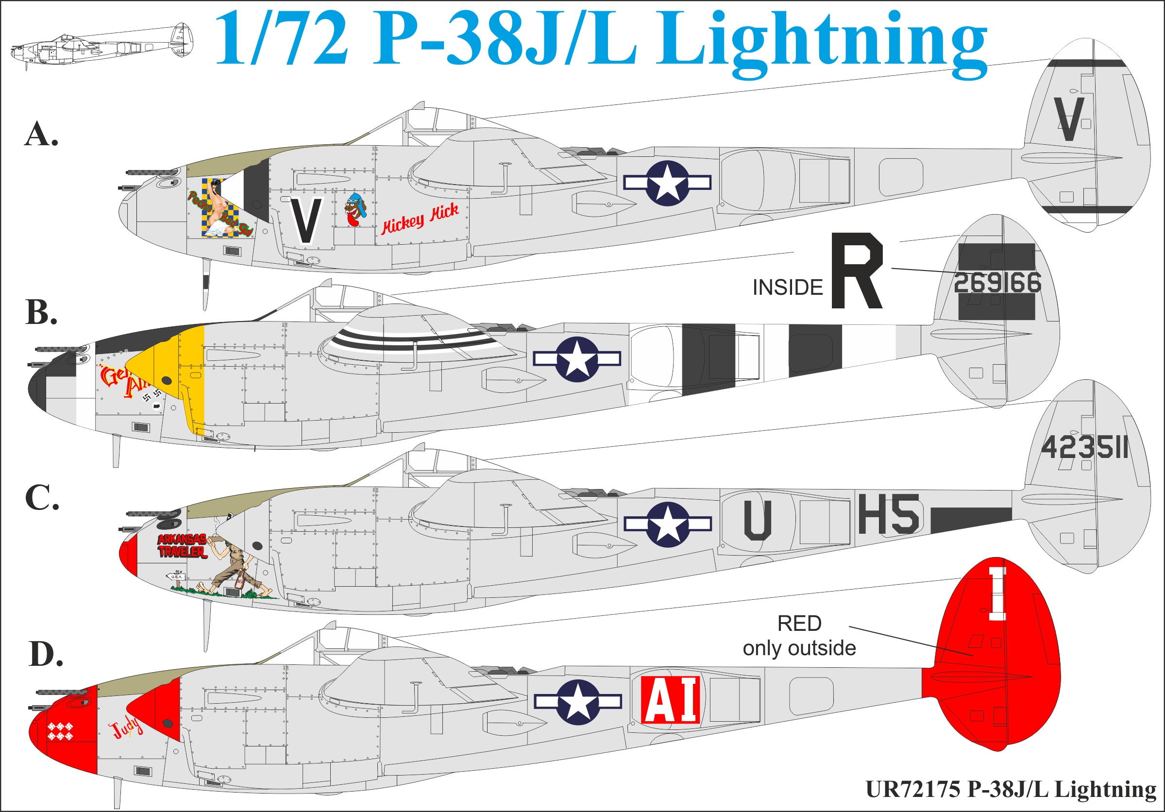 UR72175  декали  P-38J/L Lightning  (1:72)