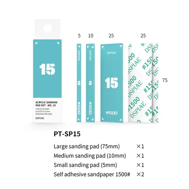 PT-SP15  ручной инструмент  Набор 3-х акриловых шлиф. пластин и наждачной бумаги #1500(2шт.)