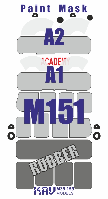 KAV M35 155  Маски окрасочные  Окрасочная маска на M151 A1/A2 (Academy)  (1:35)