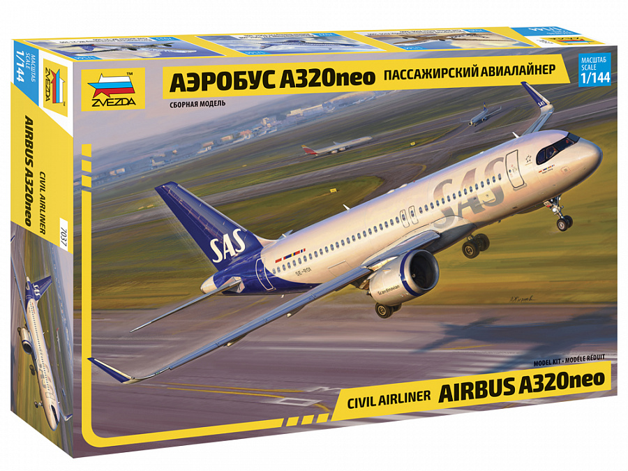 7037  авиация  Пассажирский авиалайнер Аэробус А320neo  (1:144)