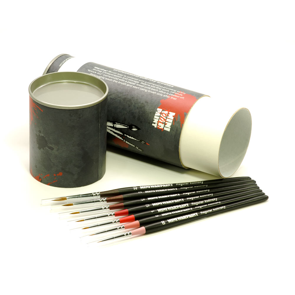 T-023  кисти  Набор кистей MiniWarPaint серии Regular с пеналом-тубусом v2.0 (7 кистей)