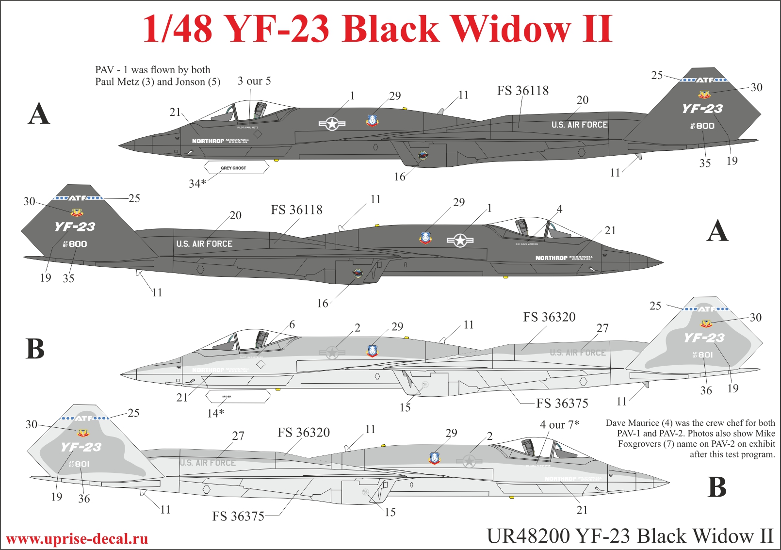 UR48200  декали  YF-23 Black Widow II  (1:48)