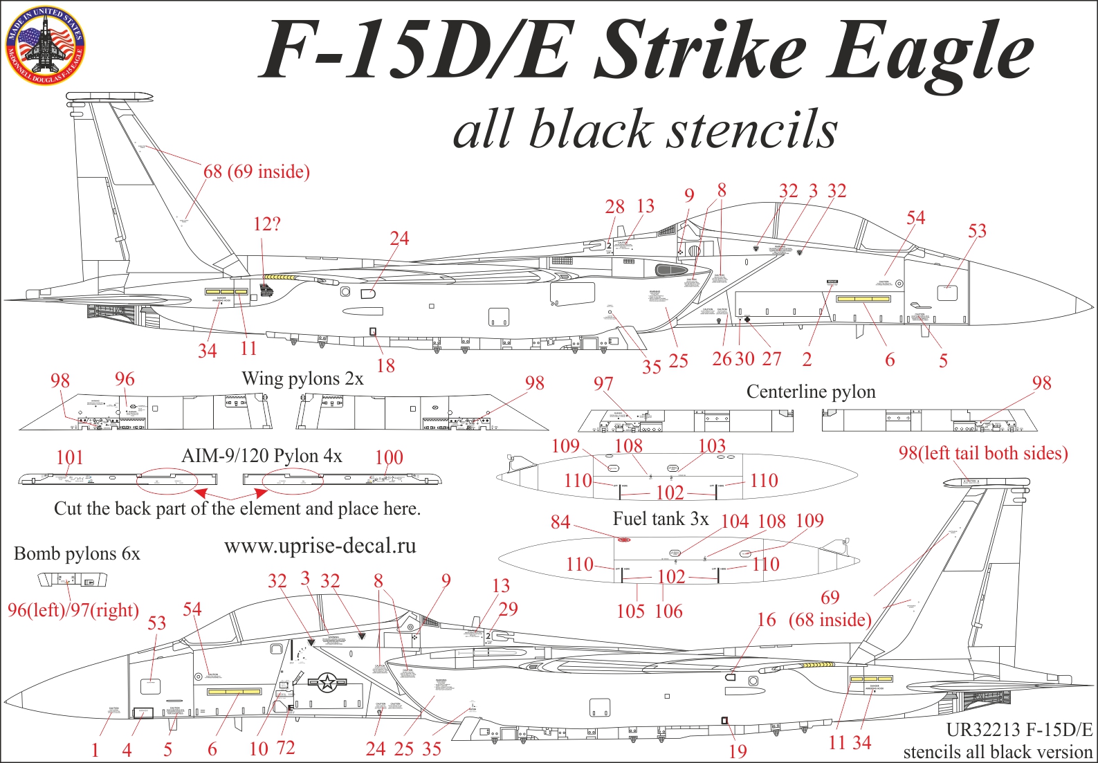 UR48213  декали  F-15E Strike Eagle stencils  (1:48)